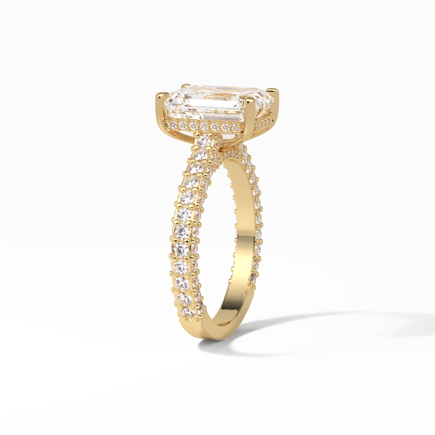 3.24 CT Emerald Cut Pave Style Moissanite Engagement Ring
