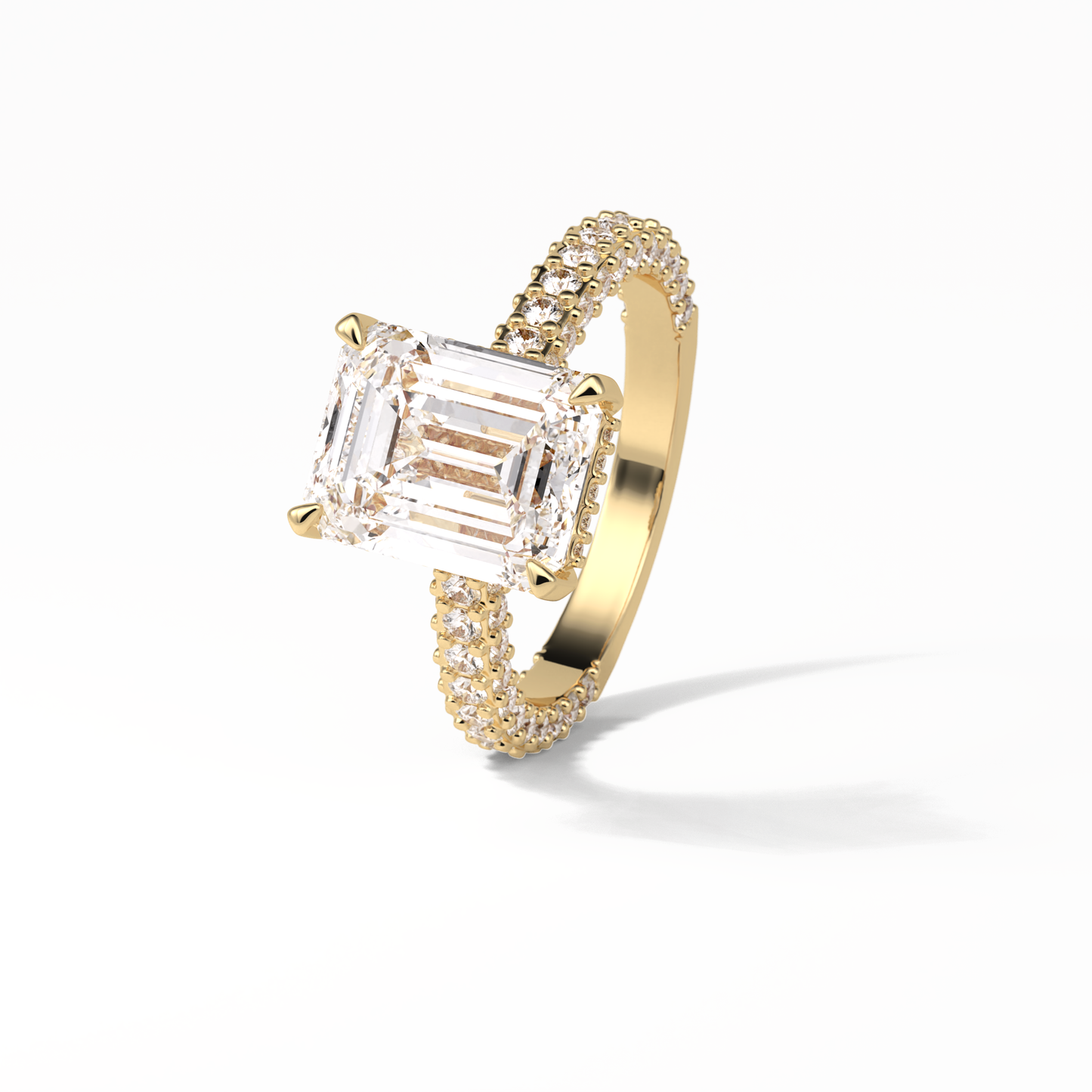 3.24 CT Emerald Cut Pave Style Moissanite Engagement Ring