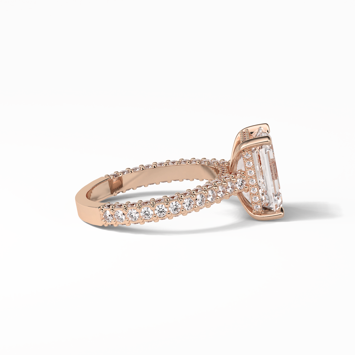 3.24 CT Emerald Cut Pave Style Moissanite Engagement Ring
