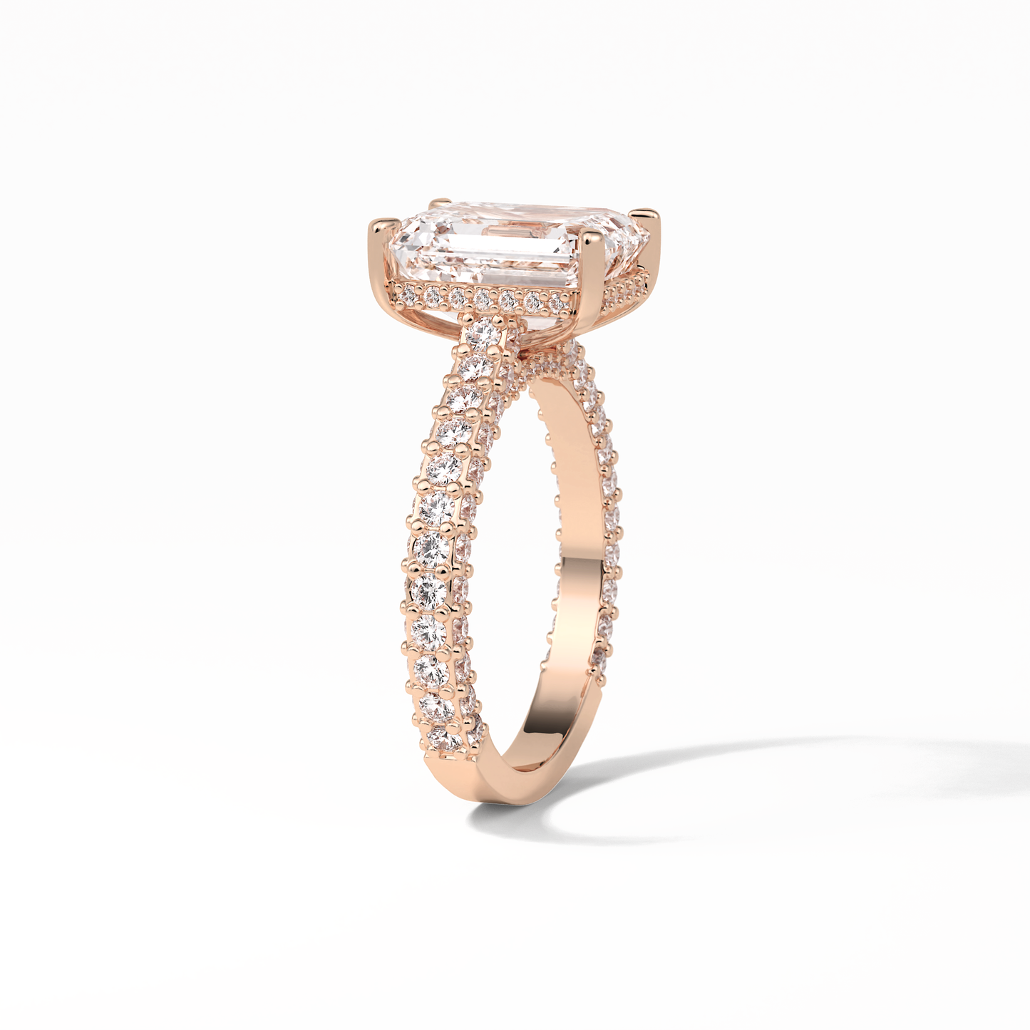 3.24 CT Emerald Cut Pave Style Moissanite Engagement Ring
