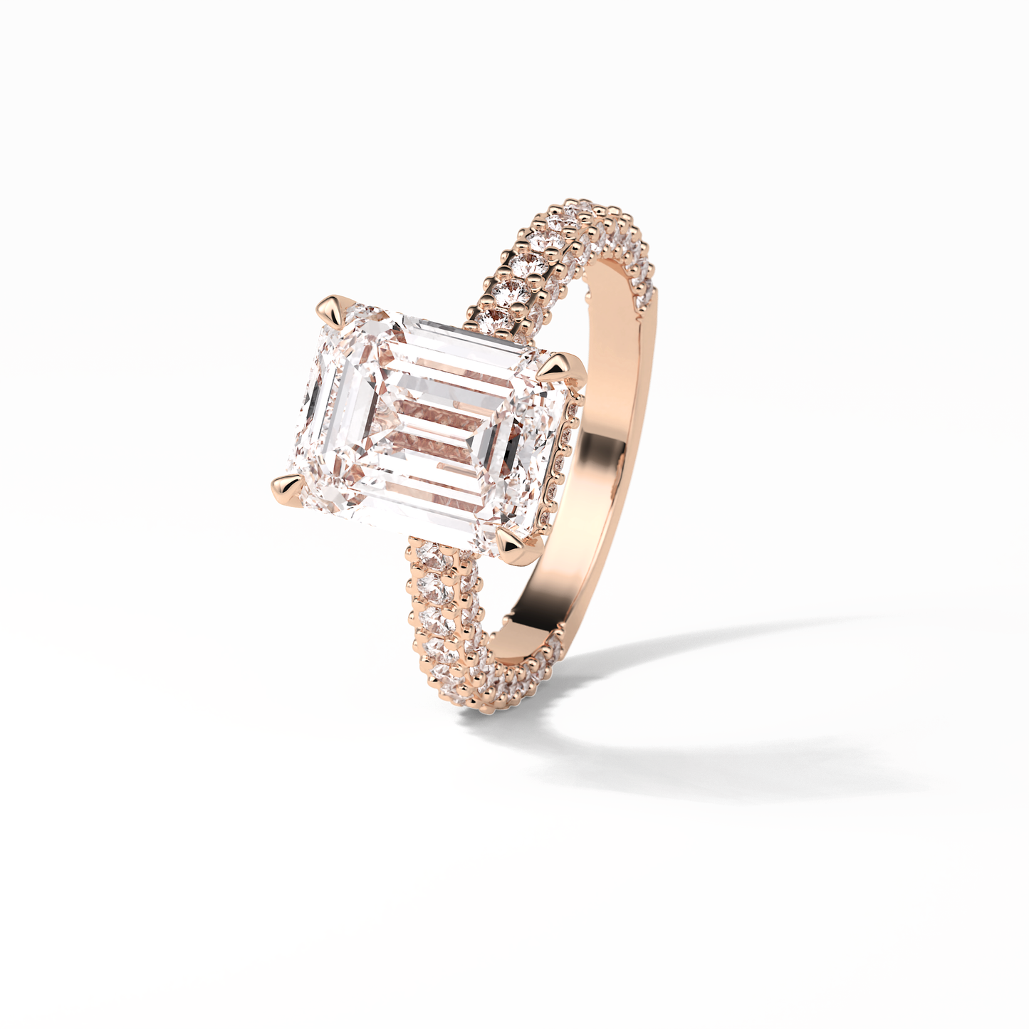 3.24 CT Emerald Cut Pave Style Moissanite Engagement Ring