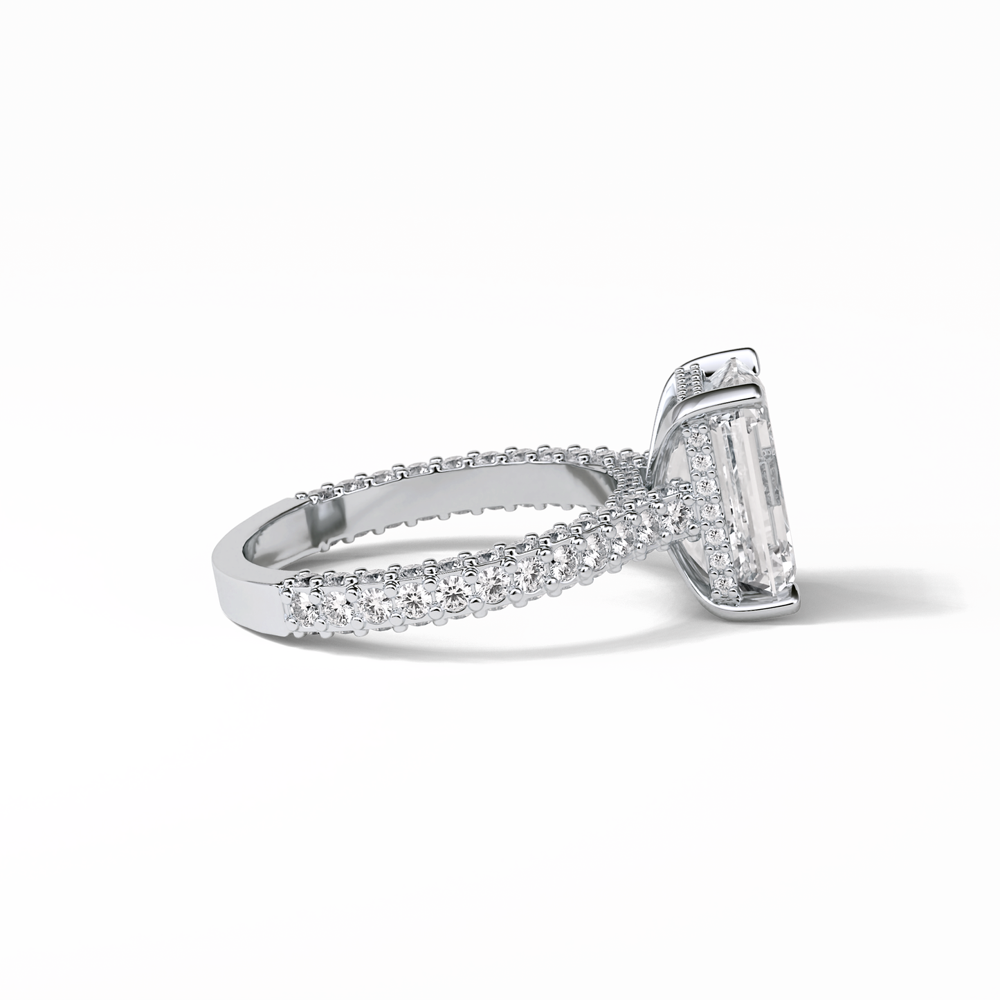 3.24 CT Emerald Cut Pave Style Moissanite Engagement Ring