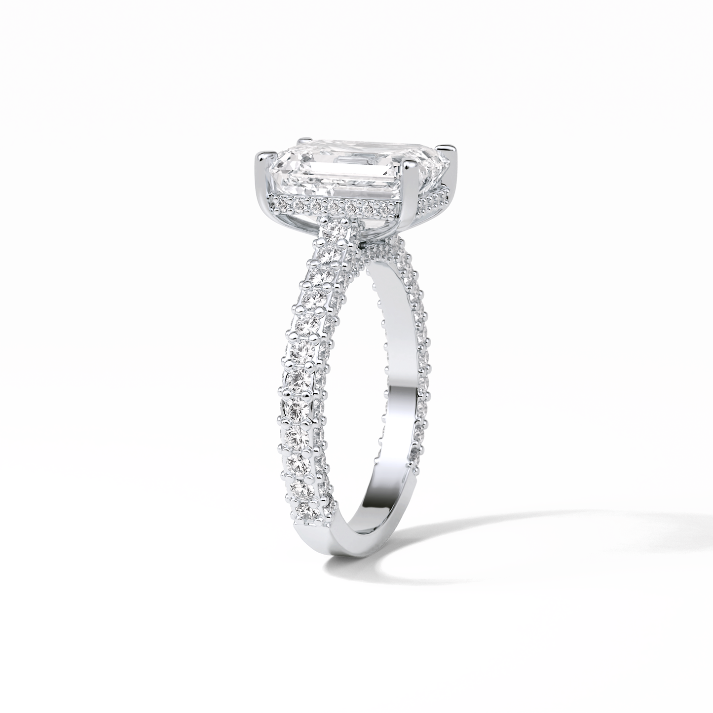 3.24 CT Emerald Cut Pave Style Moissanite Engagement Ring