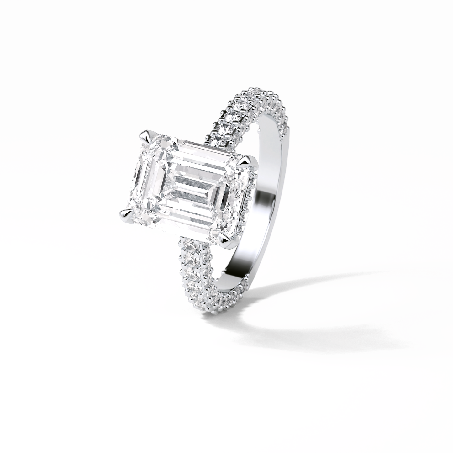 3.24 CT Emerald Cut Pave Style Moissanite Engagement Ring