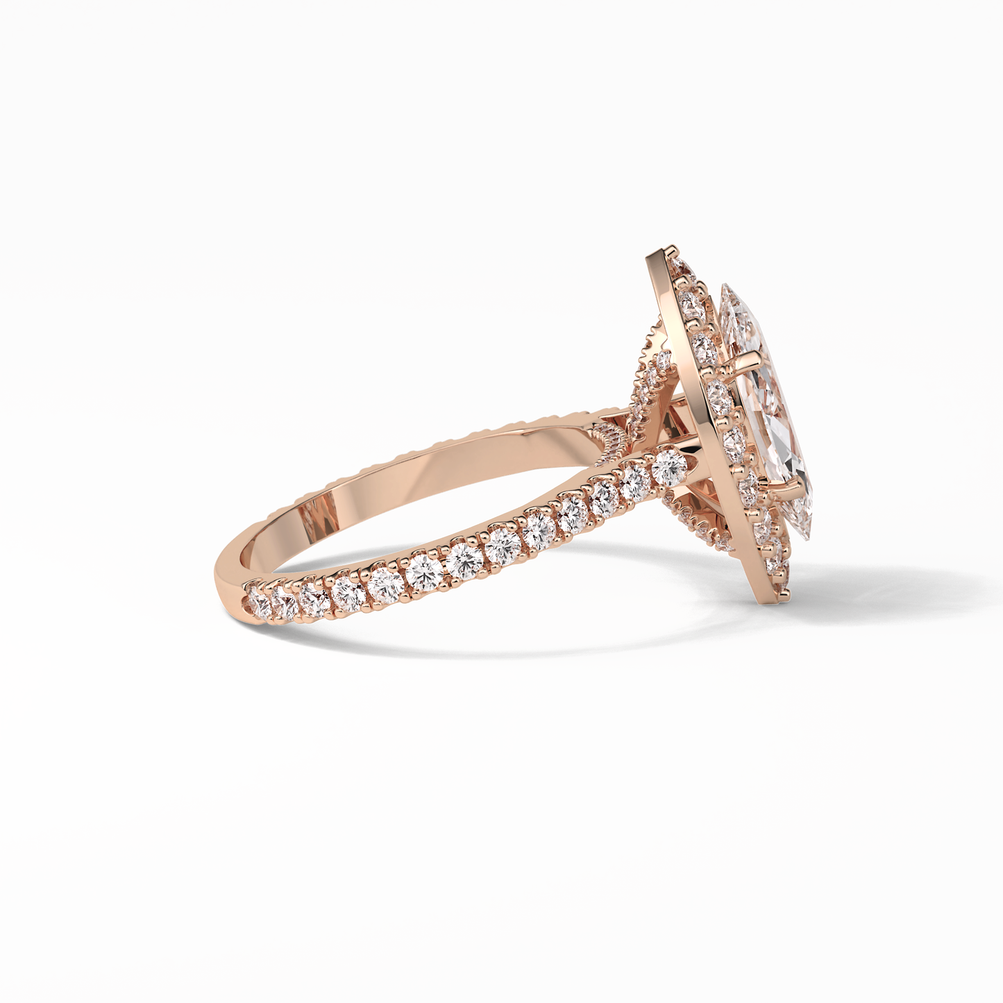 1.58 CT Marquise Cut Pave And Halo Style Moissanite Engagement Ring
