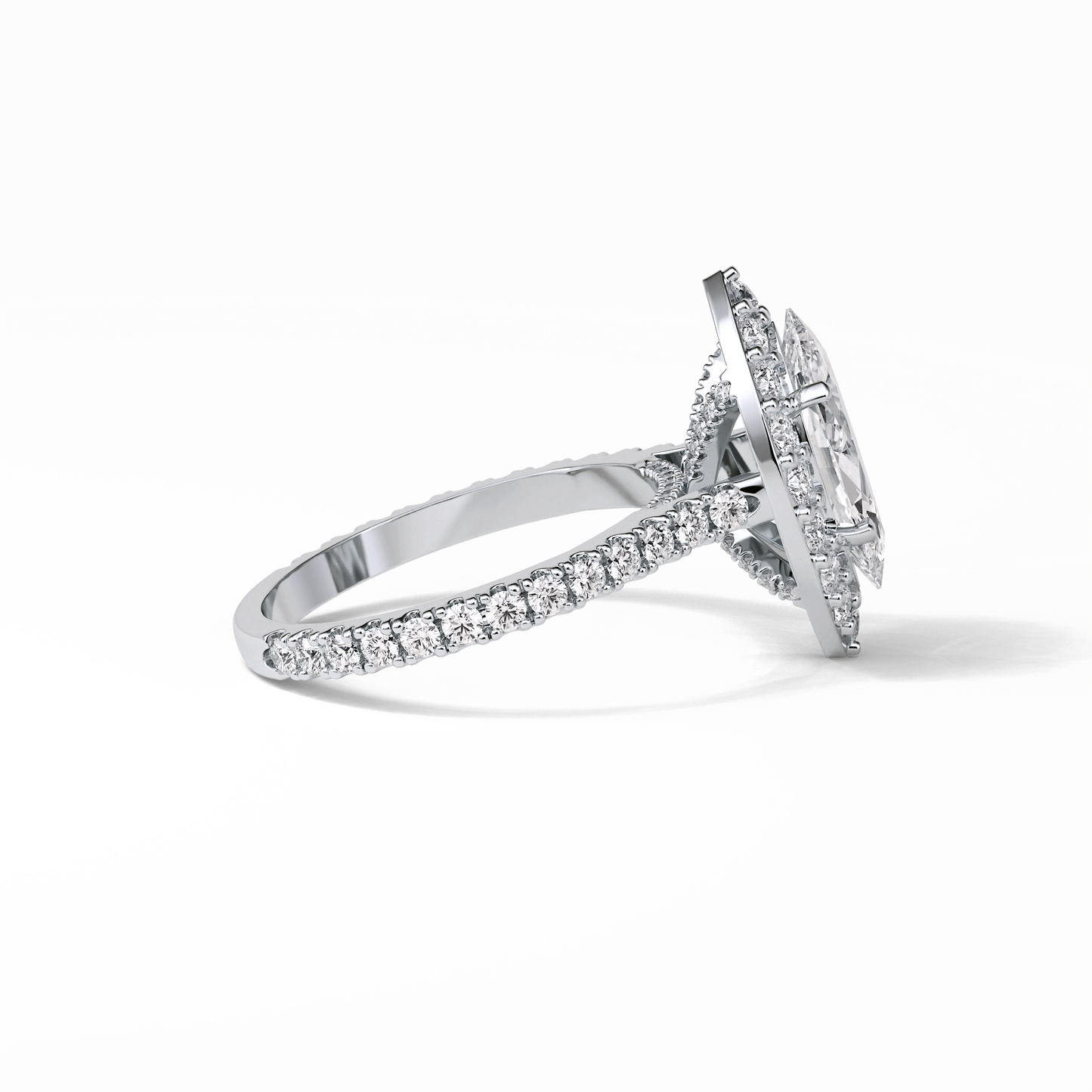 1.58 CT Marquise Cut Pave And Halo Style Moissanite Engagement Ring