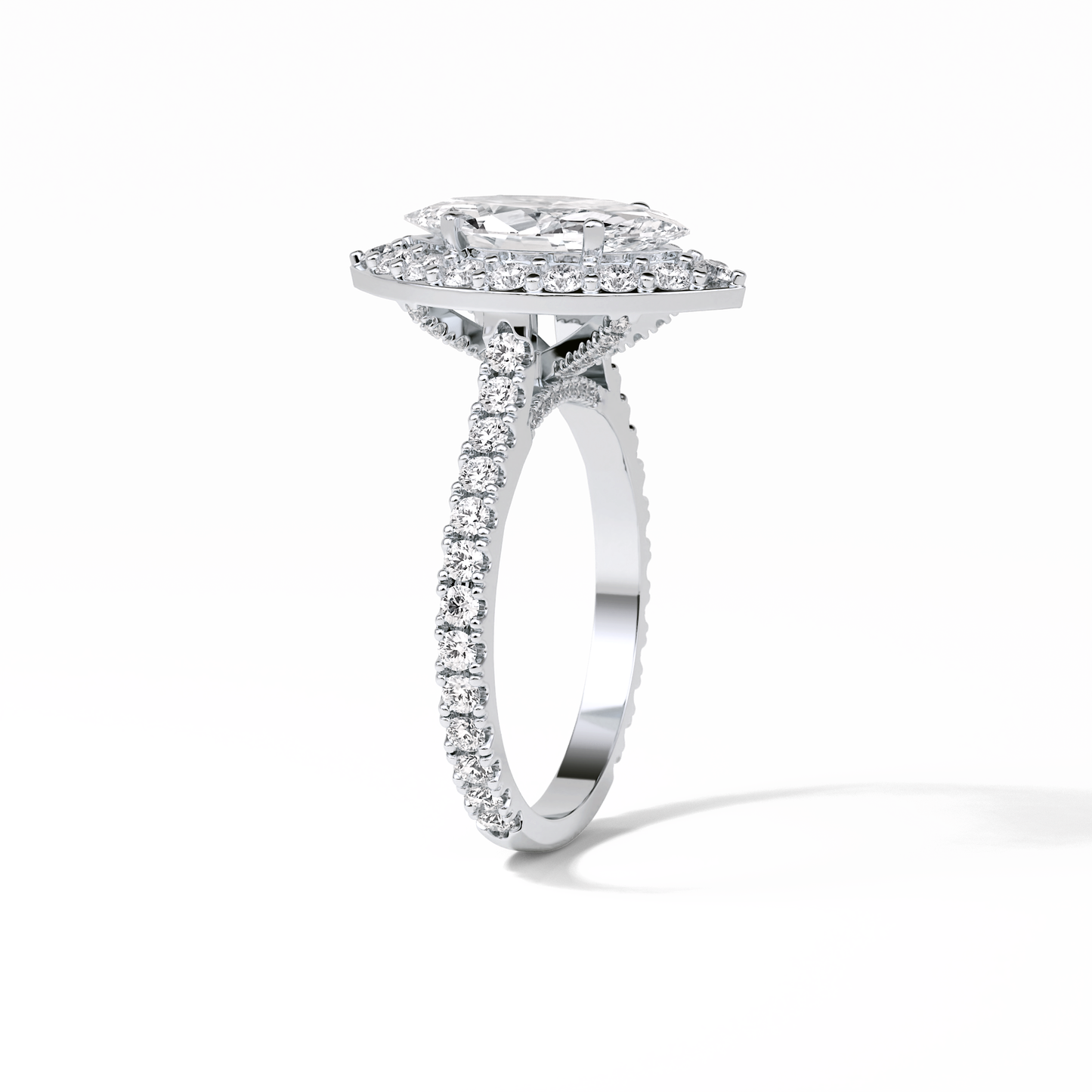 1.58 CT Marquise Cut Pave And Halo Style Moissanite Engagement Ring