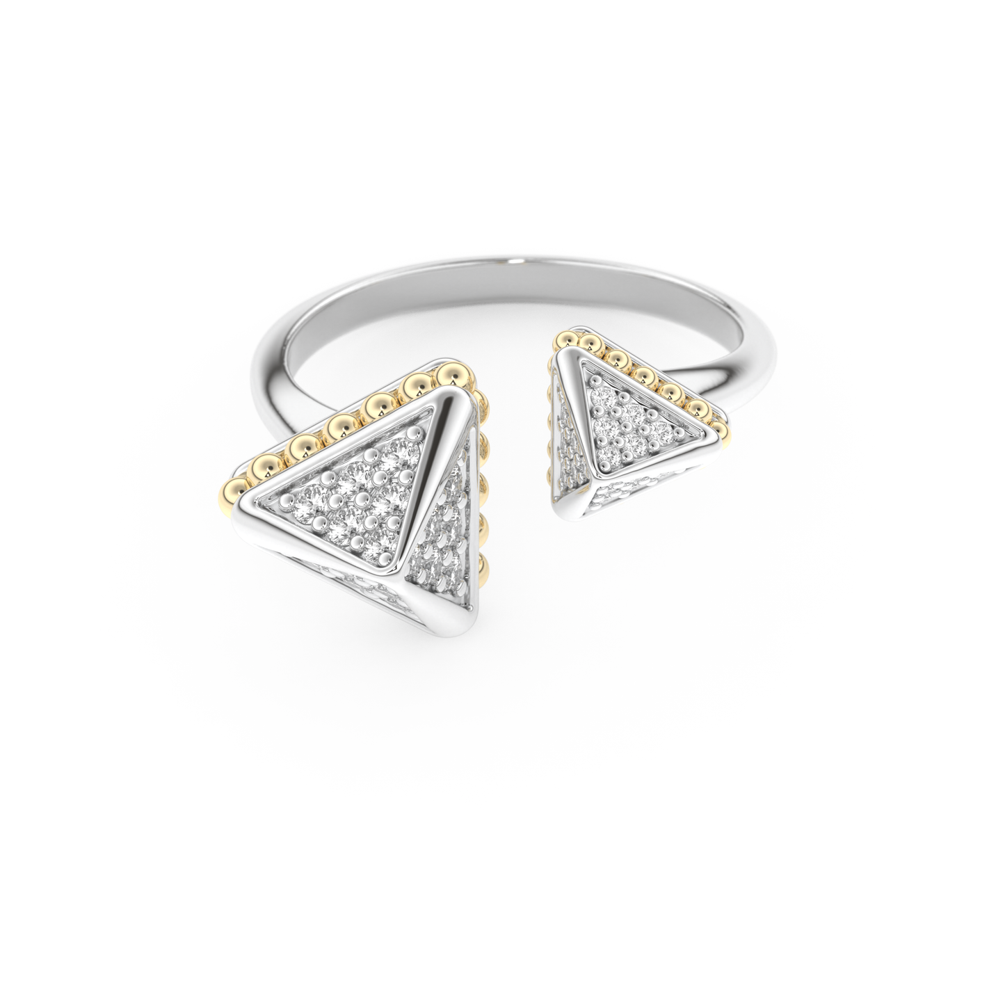 Triangle Duo Wedding Band with 0.33 CT Round Cut Moissanite – Yellow, White, or Rose Gold