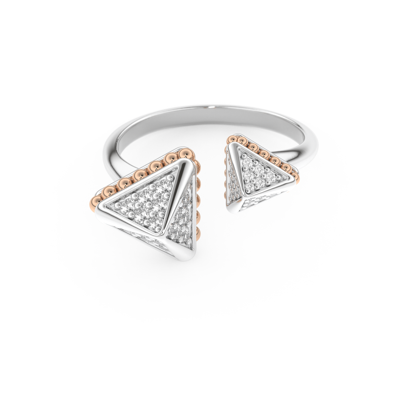 Triangle Duo Wedding Band with 0.33 CT Round Cut Moissanite – Yellow, White, or Rose Gold