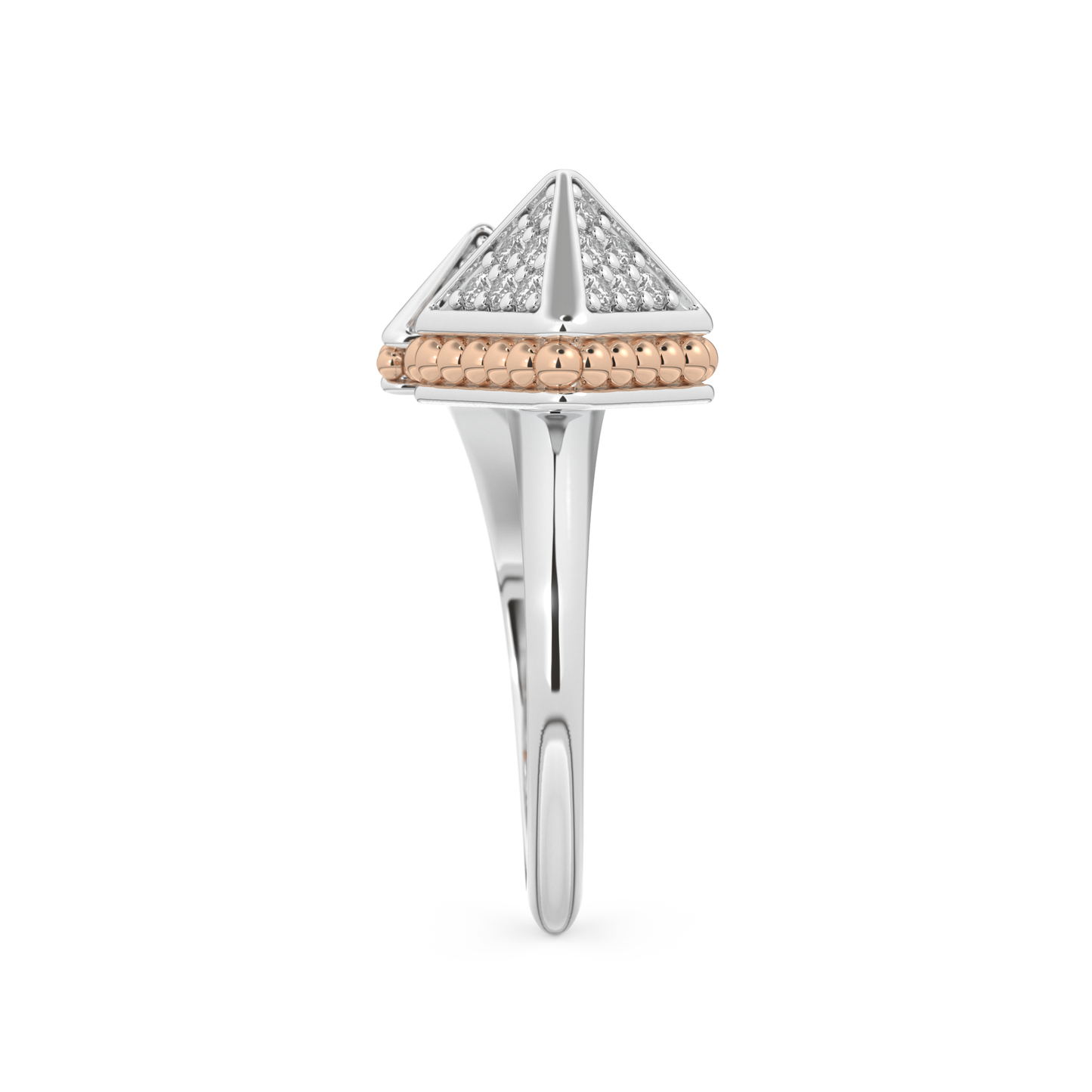 Triangle Duo Wedding Band with 0.33 CT Round Cut Moissanite – Yellow, White, or Rose Gold