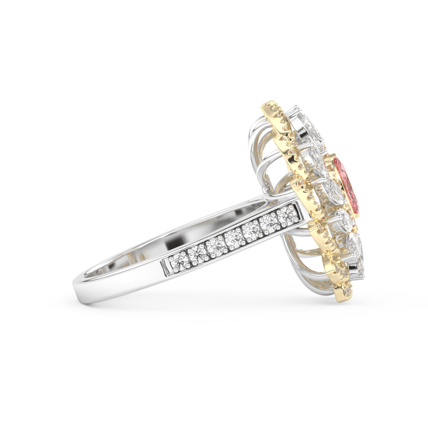 Elongated Marquise Cut 0.18 Carat Moissanite Ring – Cluster & Pave Setting in Gold