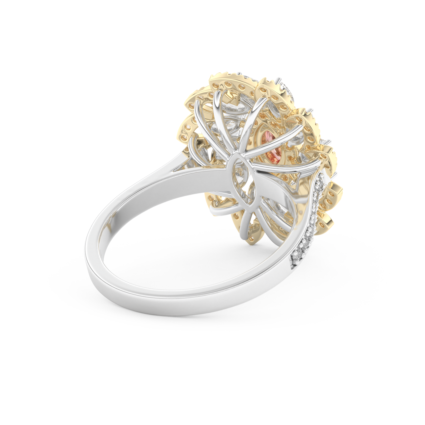 Elongated Marquise Cut 0.18 Carat Moissanite Ring – Cluster & Pave Setting in Gold