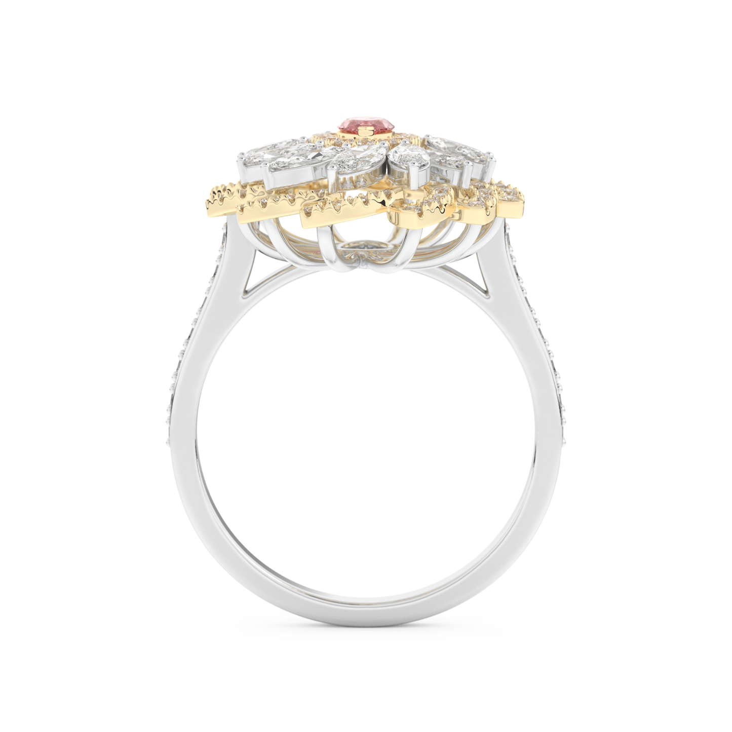 Elongated Marquise Cut 0.18 Carat Moissanite Ring – Cluster & Pave Setting in Gold