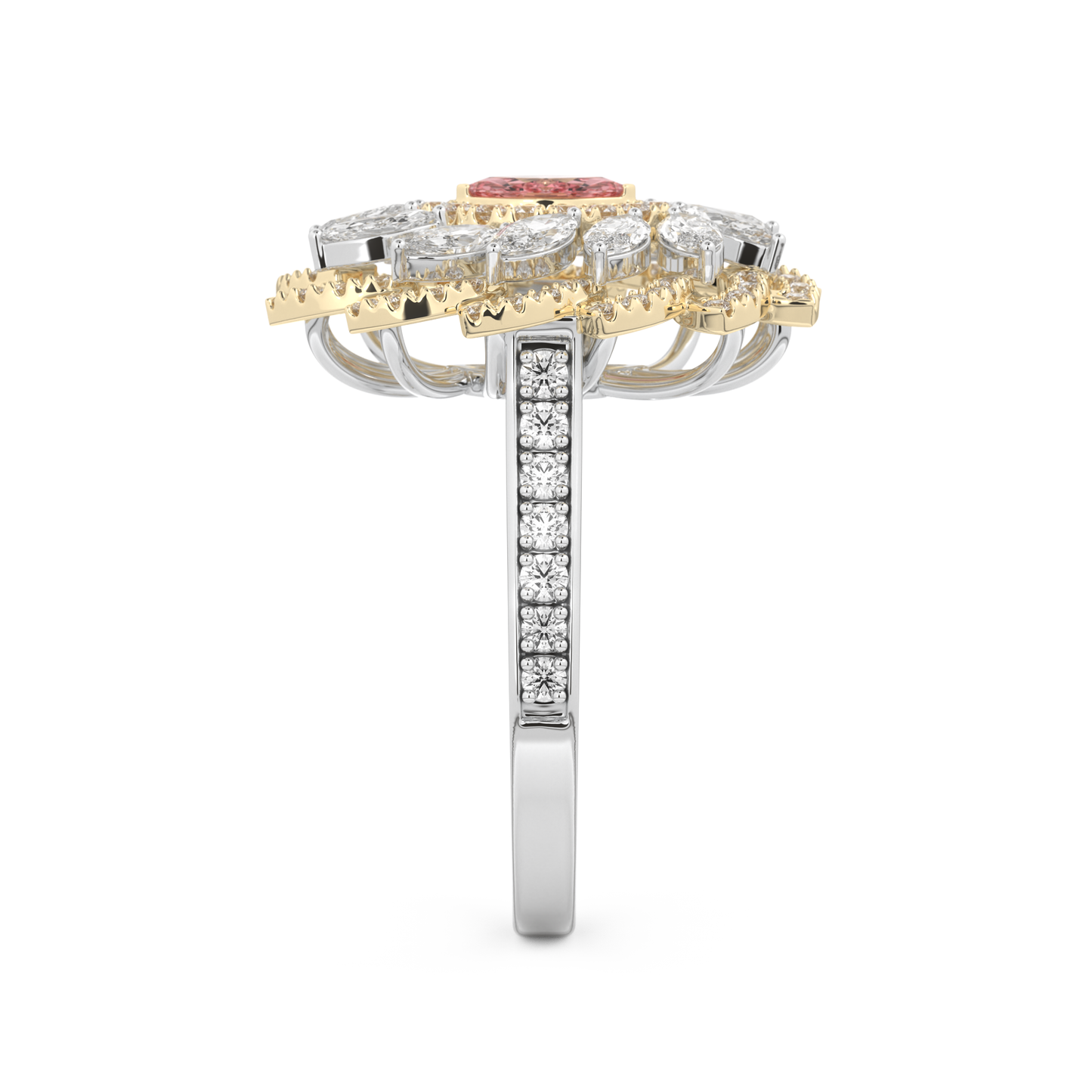 Elongated Marquise Cut 0.18 Carat Moissanite Ring – Cluster & Pave Setting in Gold