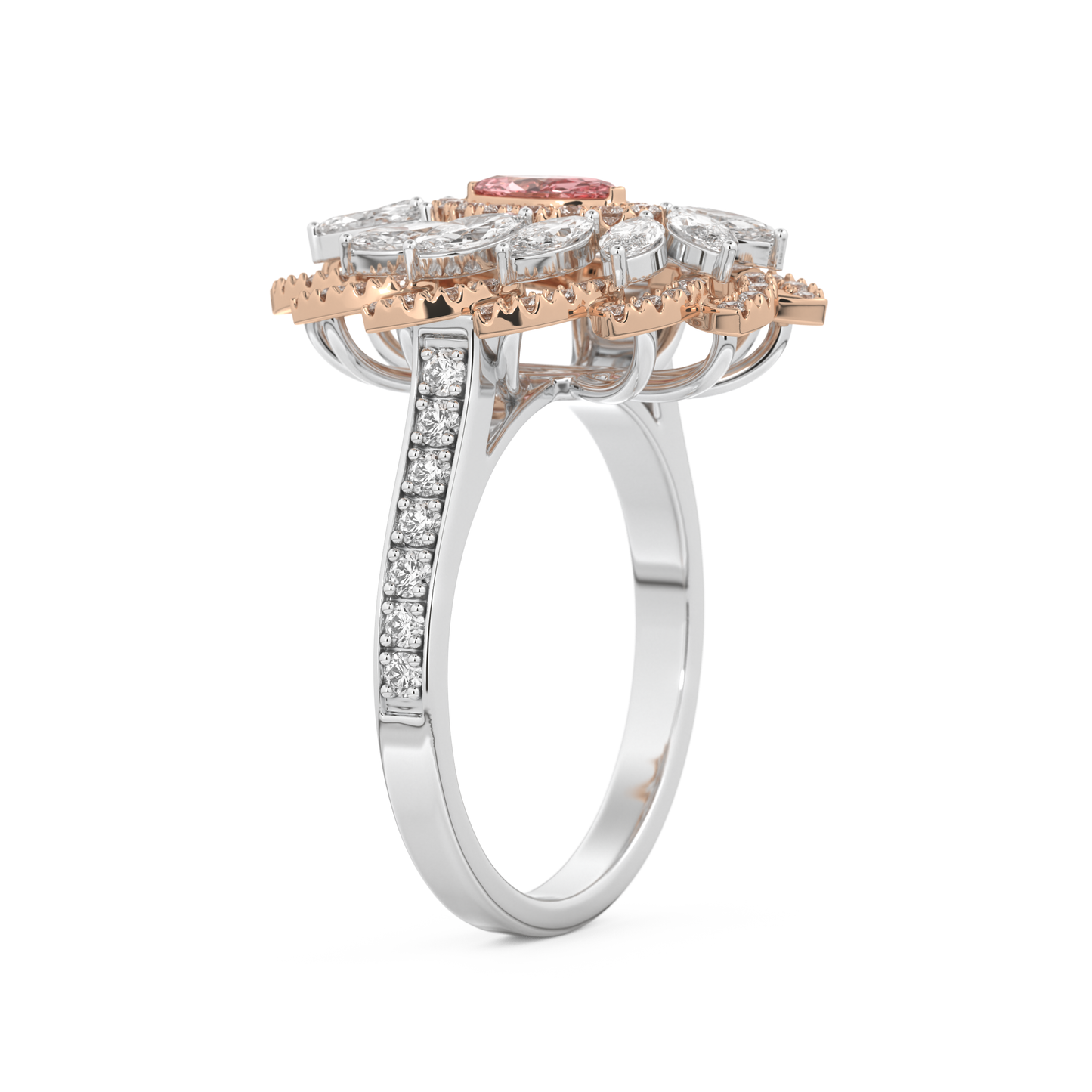 Elongated Marquise Cut 0.18 Carat Moissanite Ring – Cluster & Pave Setting in Gold