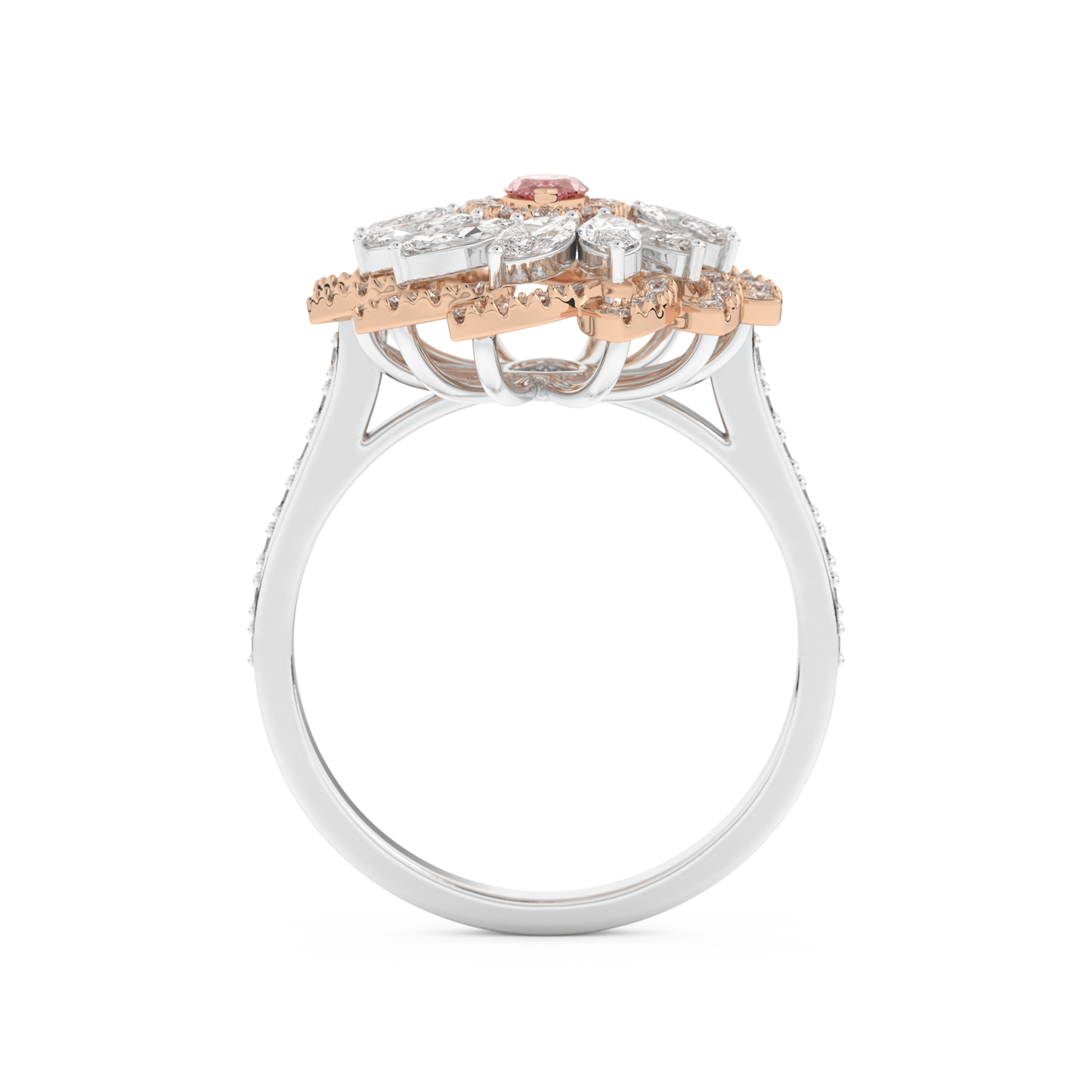 Elongated Marquise Cut 0.18 Carat Moissanite Ring – Cluster & Pave Setting in Gold