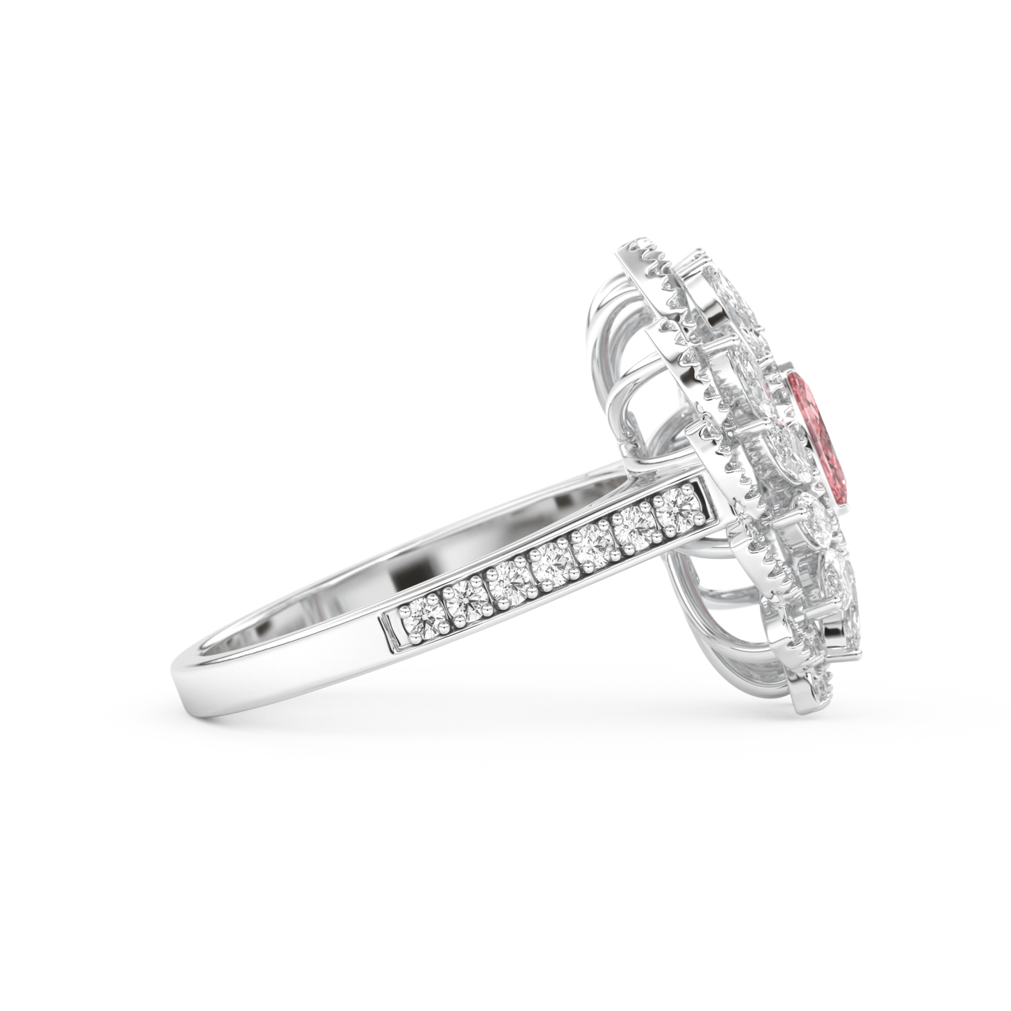 Elongated Marquise Cut 0.18 Carat Moissanite Ring – Cluster & Pave Setting in Gold