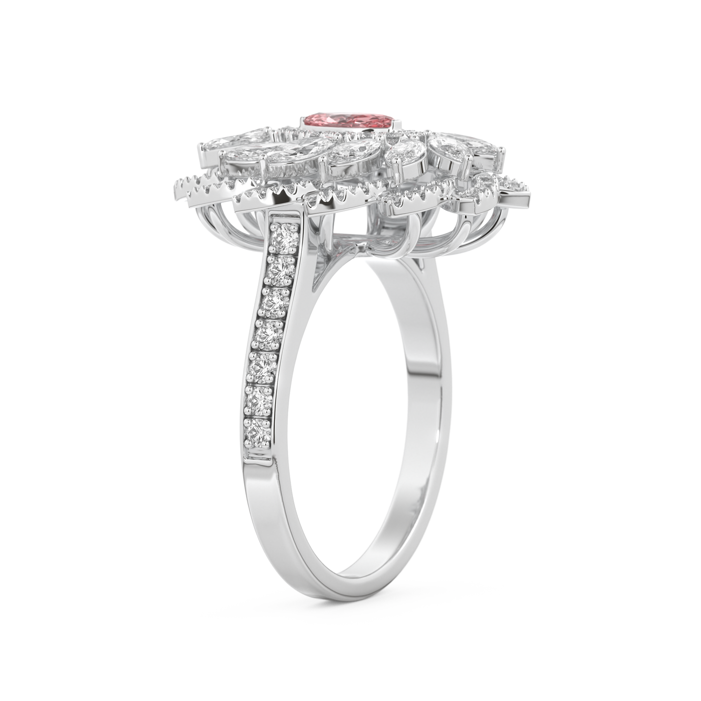 Elongated Marquise Cut 0.18 Carat Moissanite Ring – Cluster & Pave Setting in Gold