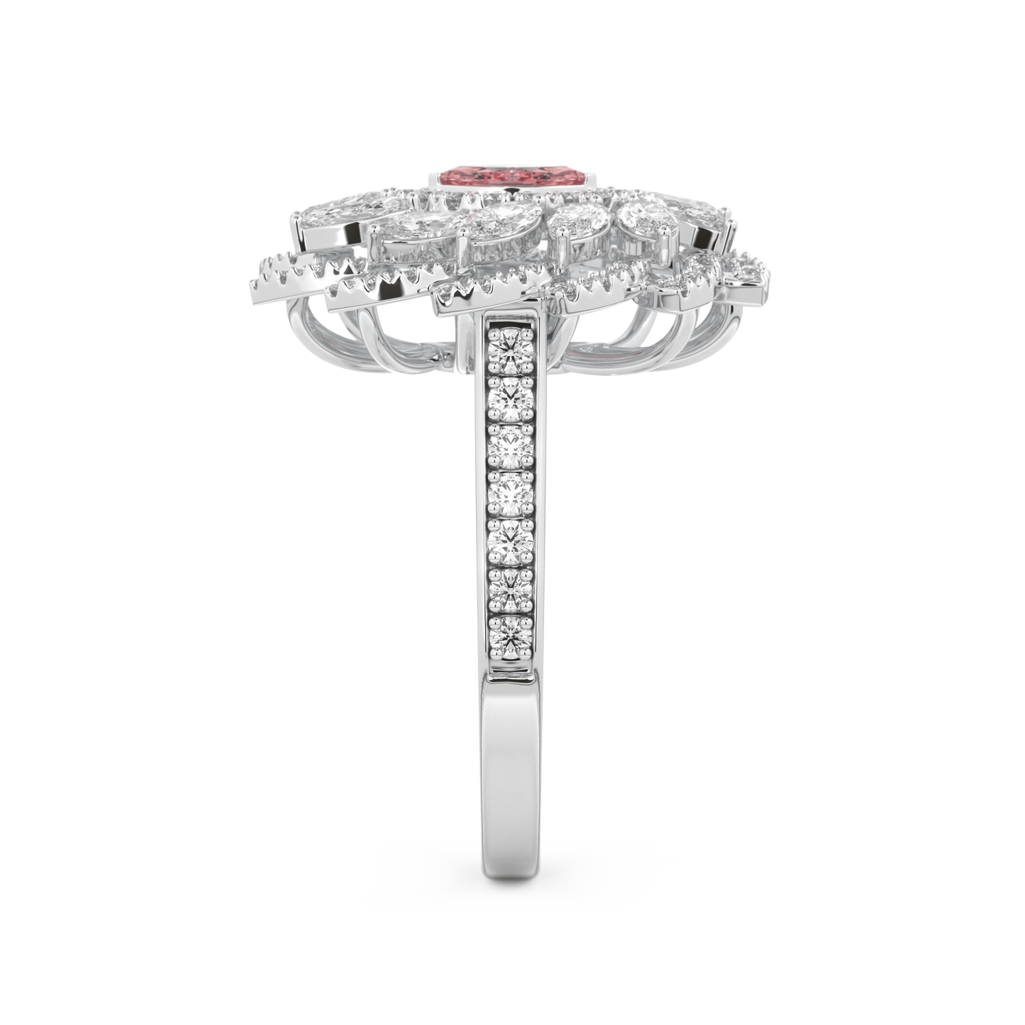 Elongated Marquise Cut 0.18 Carat Moissanite Ring – Cluster & Pave Setting in Gold