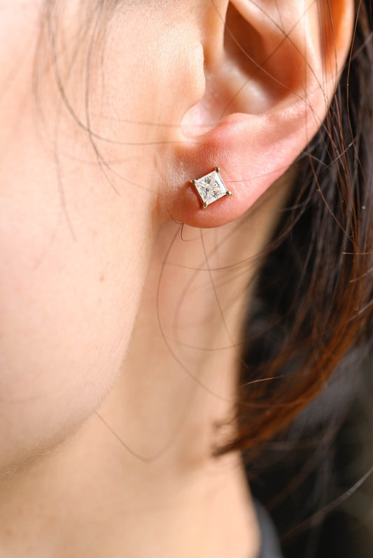 0.70 TCW Princess Cut Moissanite Stud Earrings in Gold 2