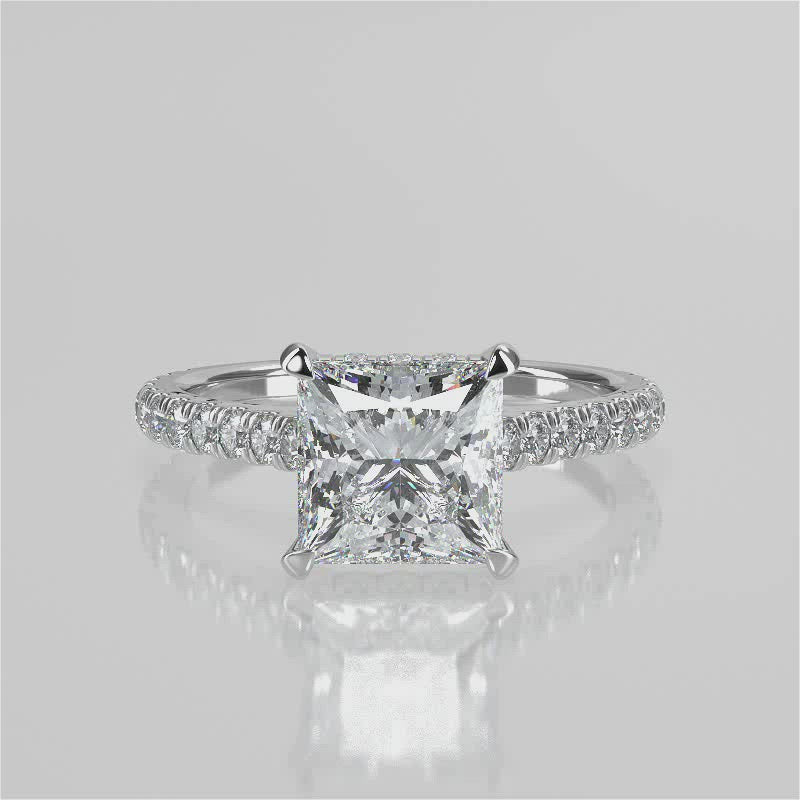 Stunning 1.30 CT Princess Moissanite Engagement Ring with Hidden Halo & Pave Design 4