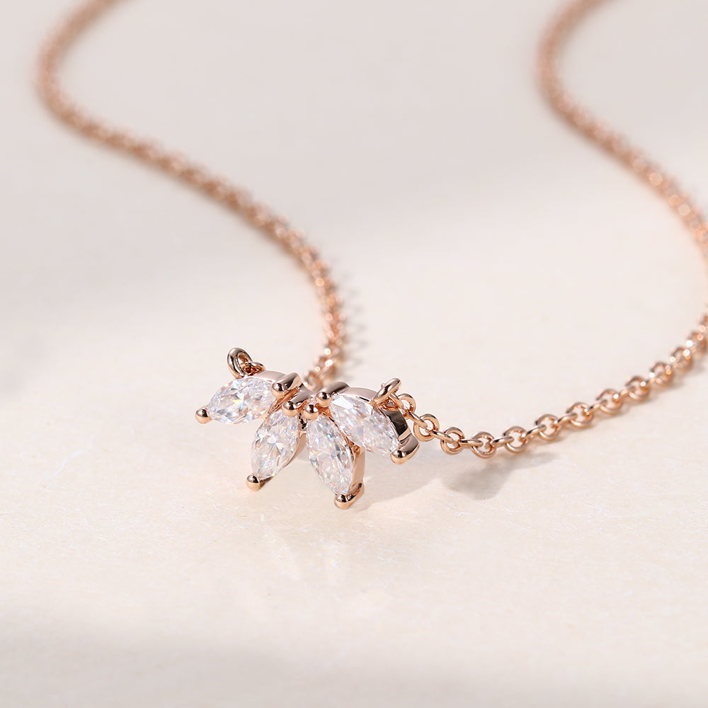 0.20 CT Marquise Moissanite Diamond Cluster Pendant Necklace in Solid Gold 2