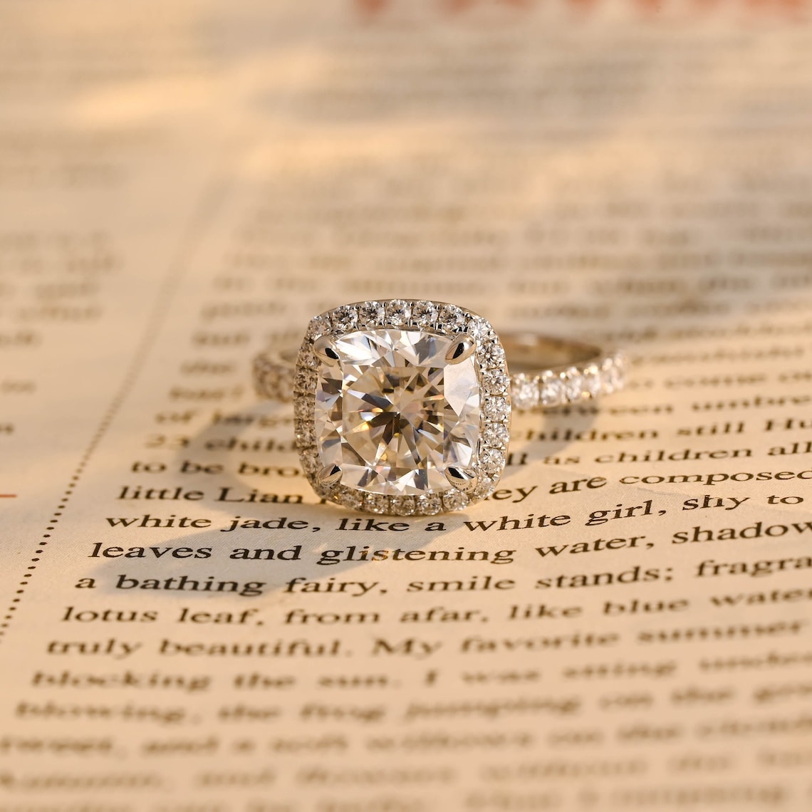 Stunning 2.5 CT Cushion Cut Moissanite Engagement Ring with Halo & Pave Design 1