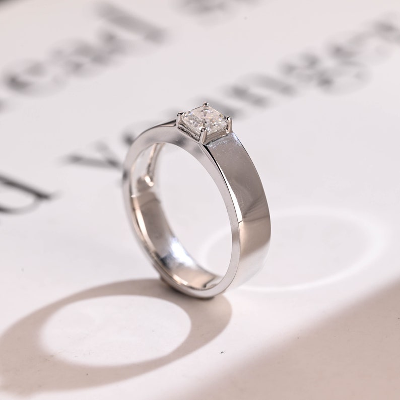 Delicate Moissanite Band with 0.1 CT Asscher Cut Stones in Solid Gold 2