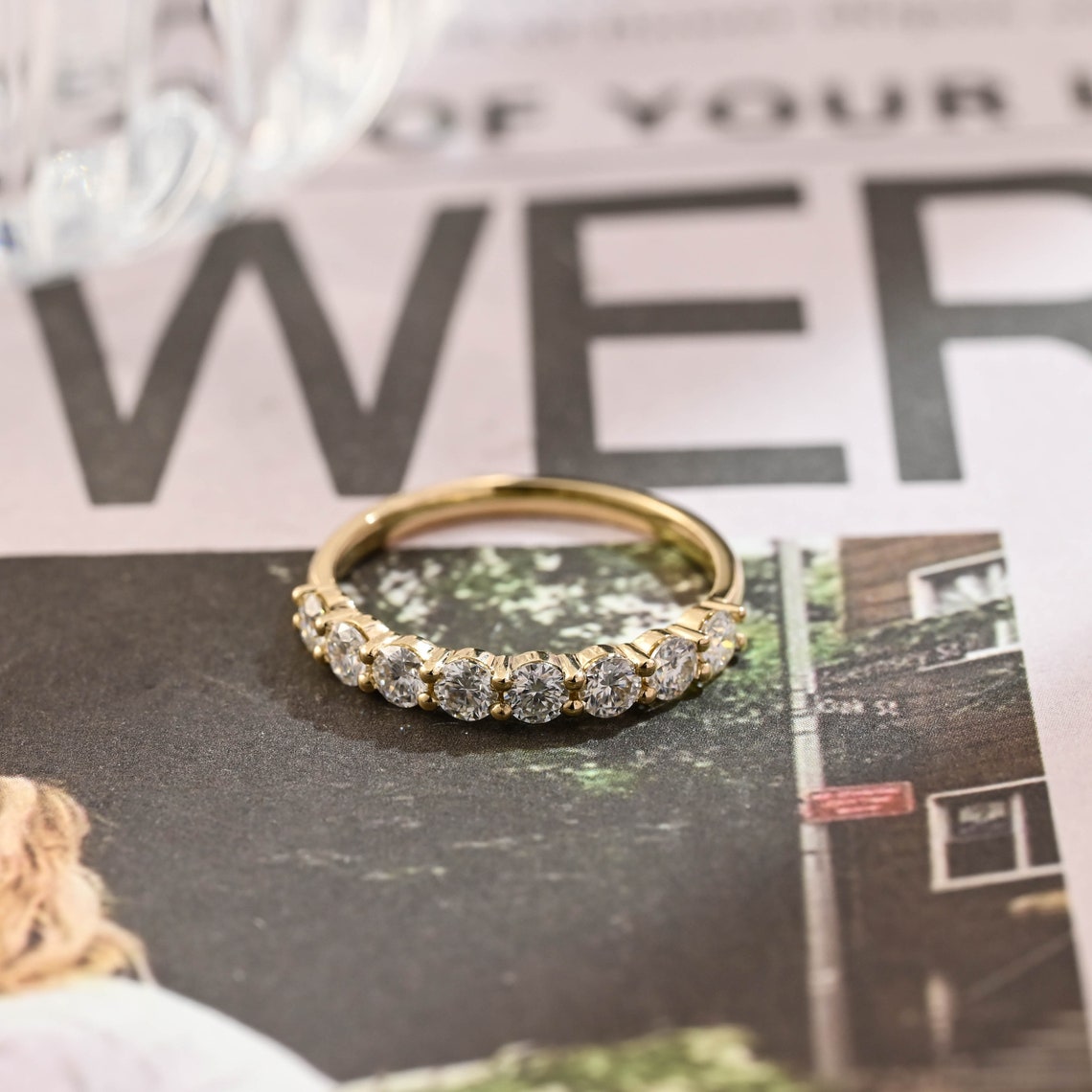 0.3 TCW Round Cut Moissanite Bridal Wedding Band With Pave Accents 1