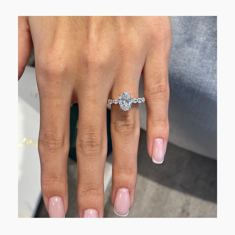 Stunning 1.75 CT Oval Moissanite Engagement Ring with Hidden Halo & Pave Design 2