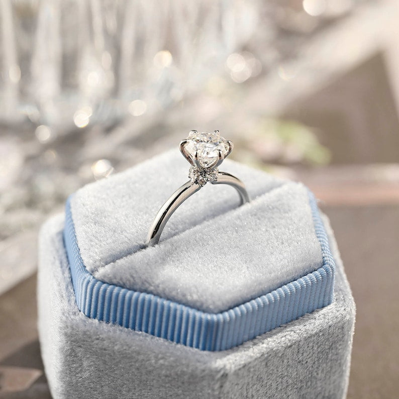 Stunning 2.0 CT Round Moissanite Engagement Ring with Hidden Halo Design 9