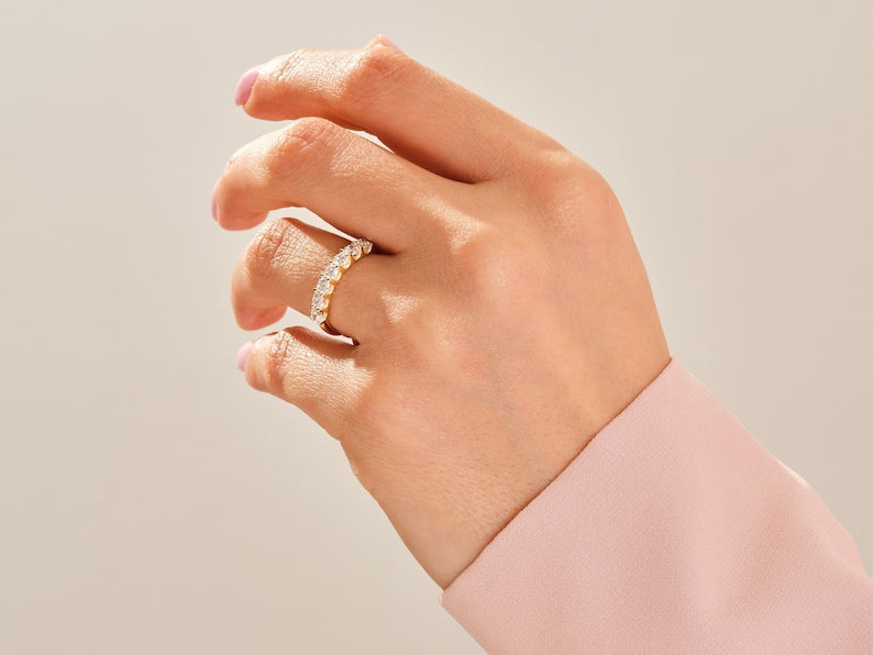 Stunning 0.70 CT Round Moissanite Stones Half Eternity Wedding Band 5