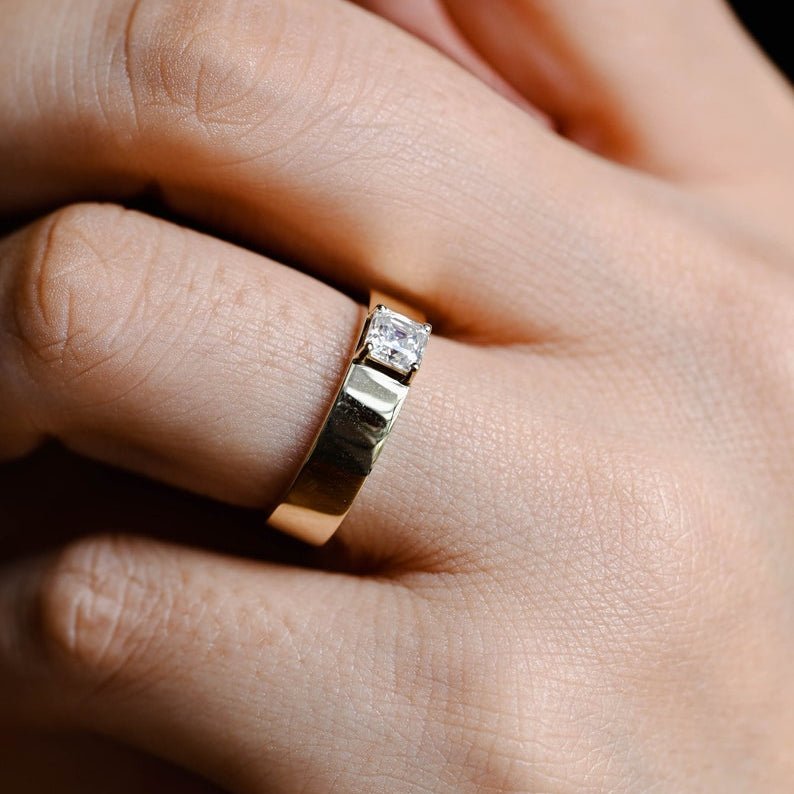 Stunning Men's 0.1 TCW Asscher Moissanite Stone Solitaire Wedding Bands 2