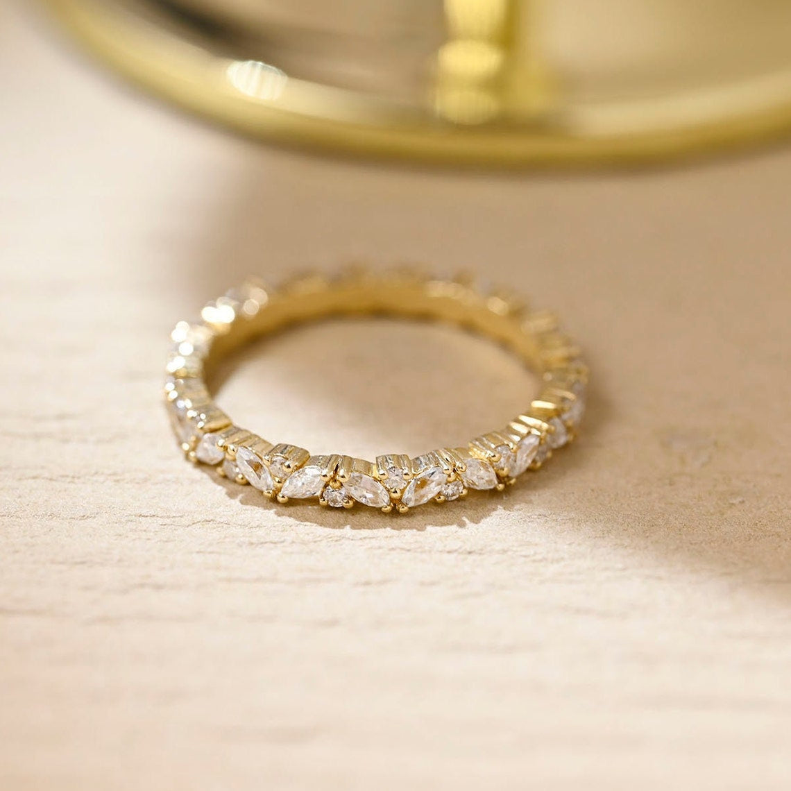 0.1 TCW Marquise & Round Cut Pave Moissanite Bridal Wedding Band 2