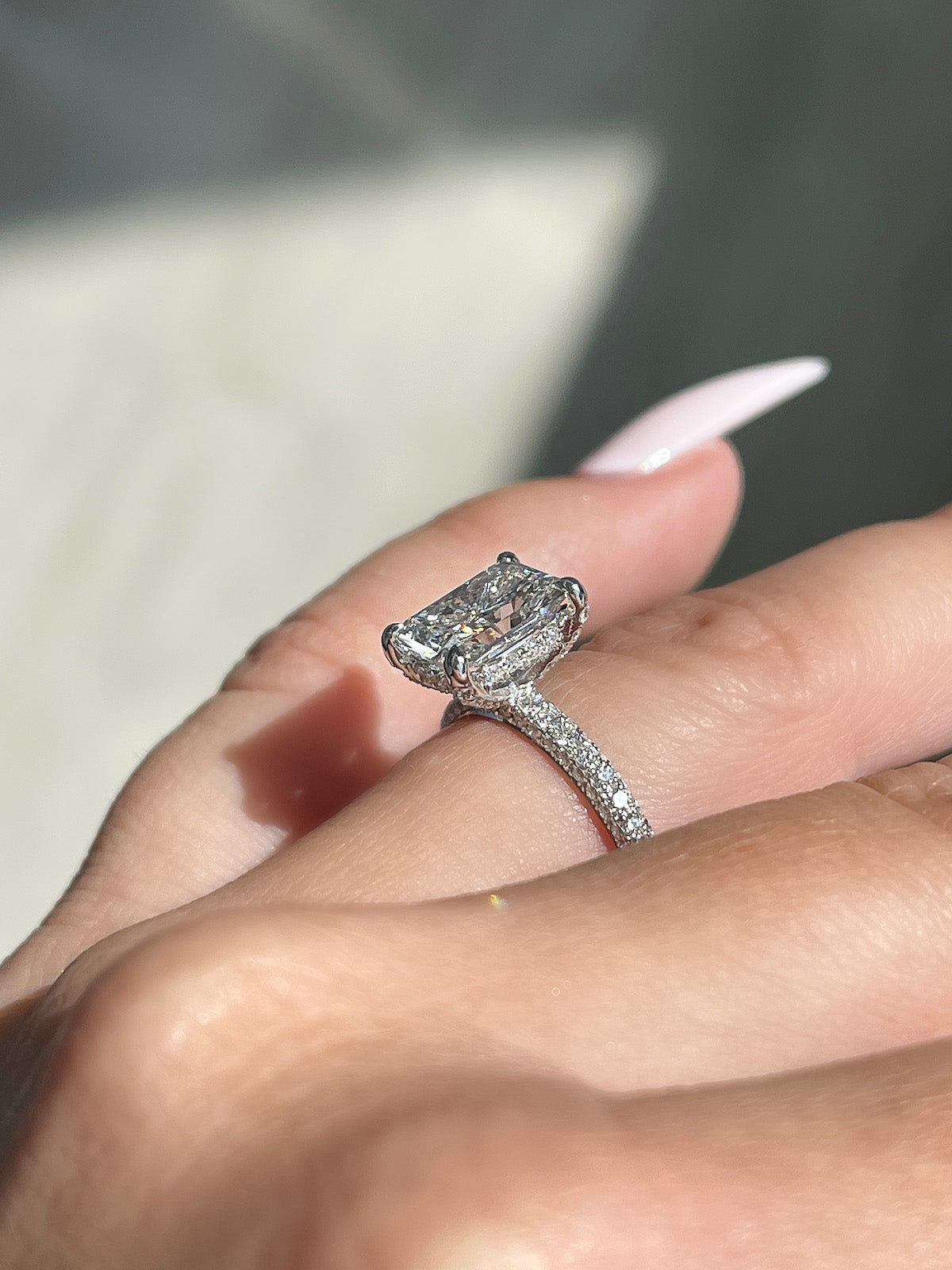 Stunning 2.0 CT Radiant Moissanite Engagement Ring with Hidden Halo & Pave Design 2