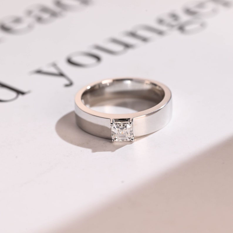 Delicate Moissanite Band with 0.1 CT Asscher Cut Stones in Solid Gold 1