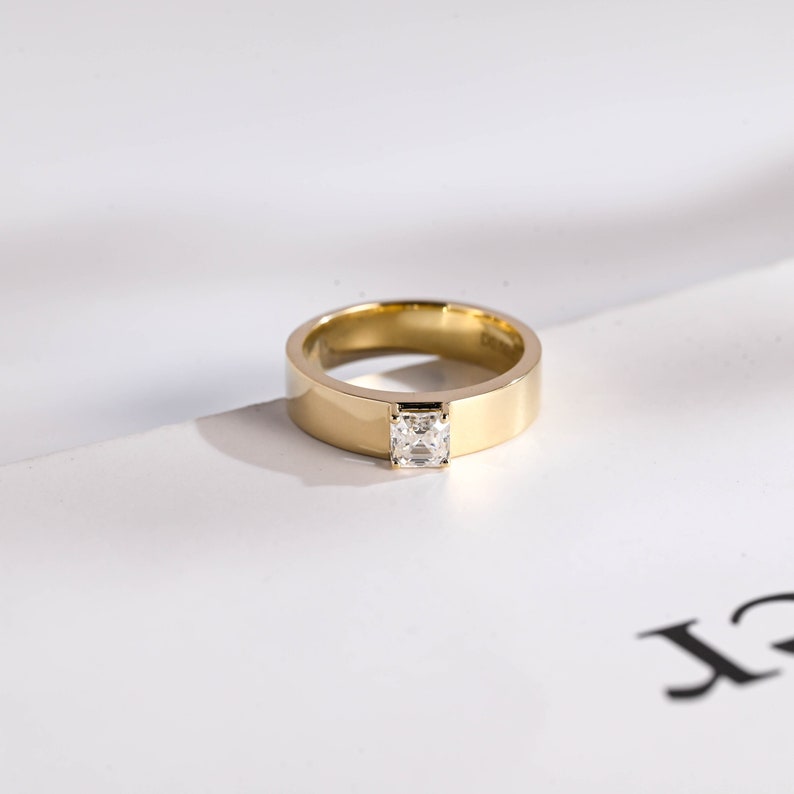 Stunning Men's 0.1 TCW Asscher Moissanite Stone Solitaire Wedding Bands 1