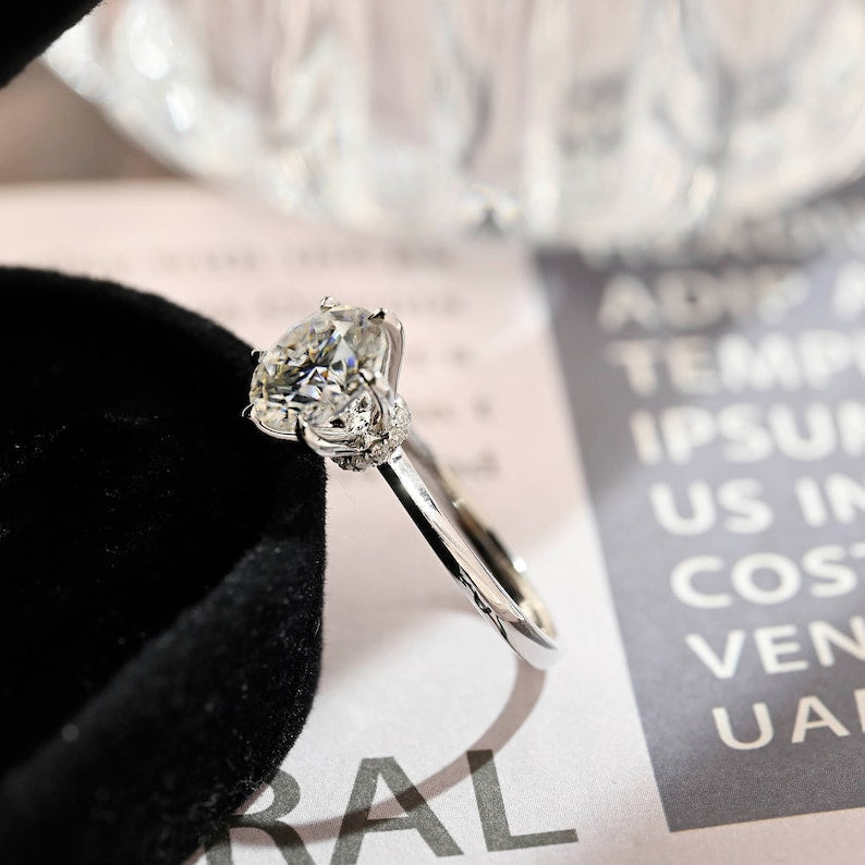 Stunning 2.0 CT Round Moissanite Engagement Ring with Hidden Halo Design 8