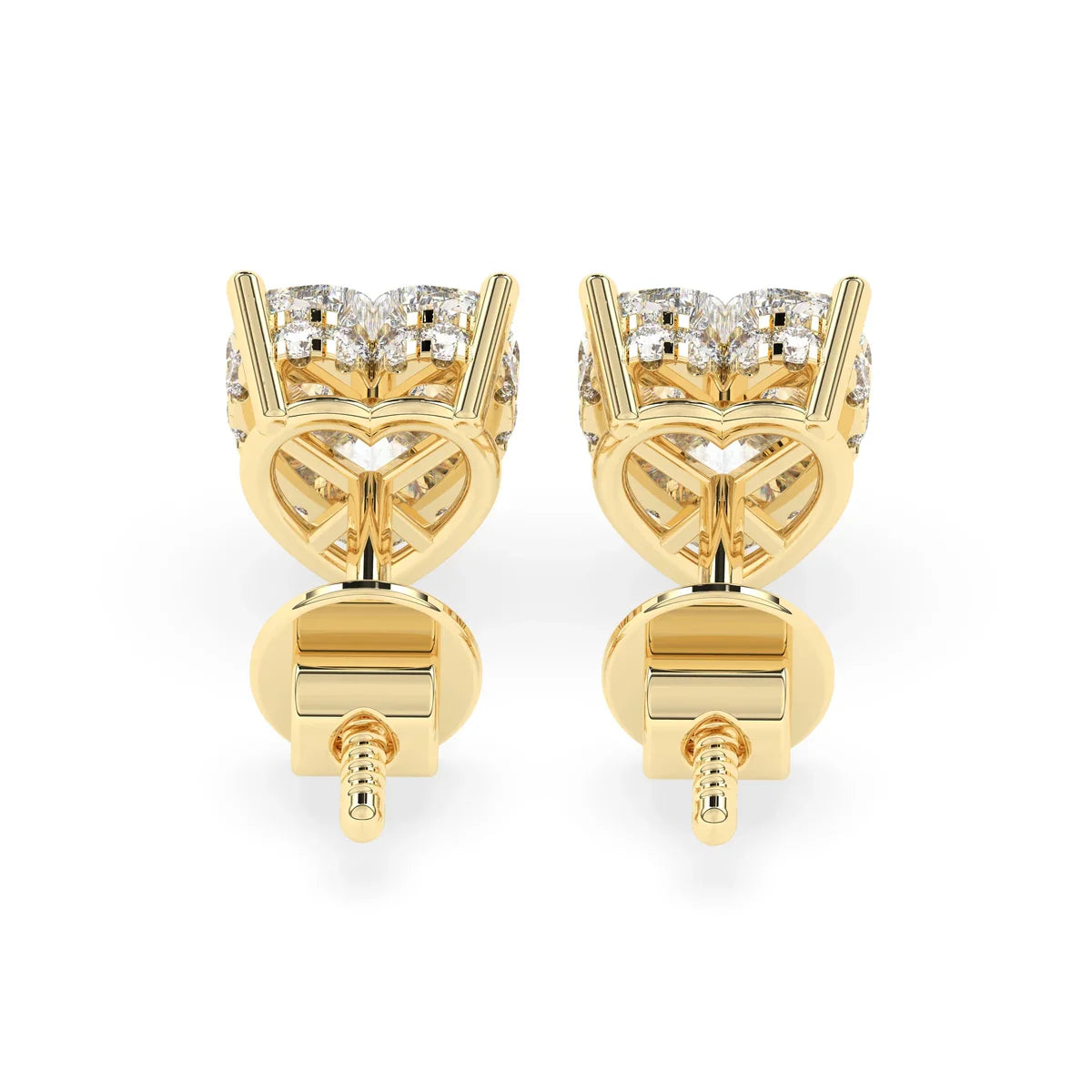 2.0 TCW Heart Cut Moissanite Hidden Halo Stud Earrings in Gold 3