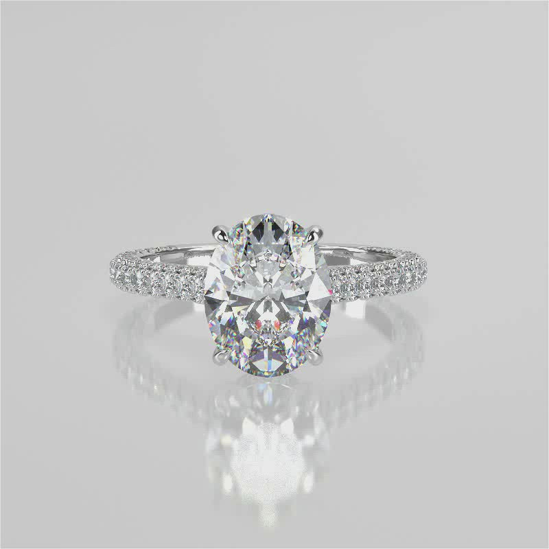 Stunning 2.11 CT Oval Moissanite Engagement Ring with Hidden Halo & Three Side Pave Design 4