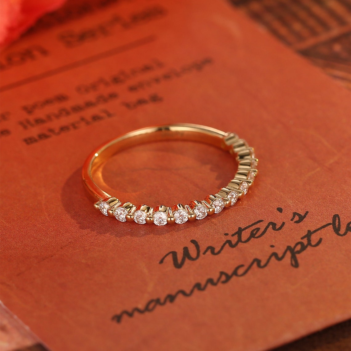 0.3 TCW Round Cut Moissanite Bridal Wedding Band With Half Eternity Style 2