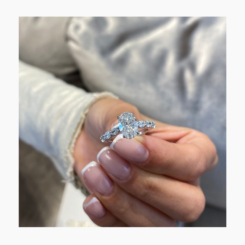 Stunning 1.75 CT Oval Moissanite Engagement Ring with Hidden Halo & Pave Design 7