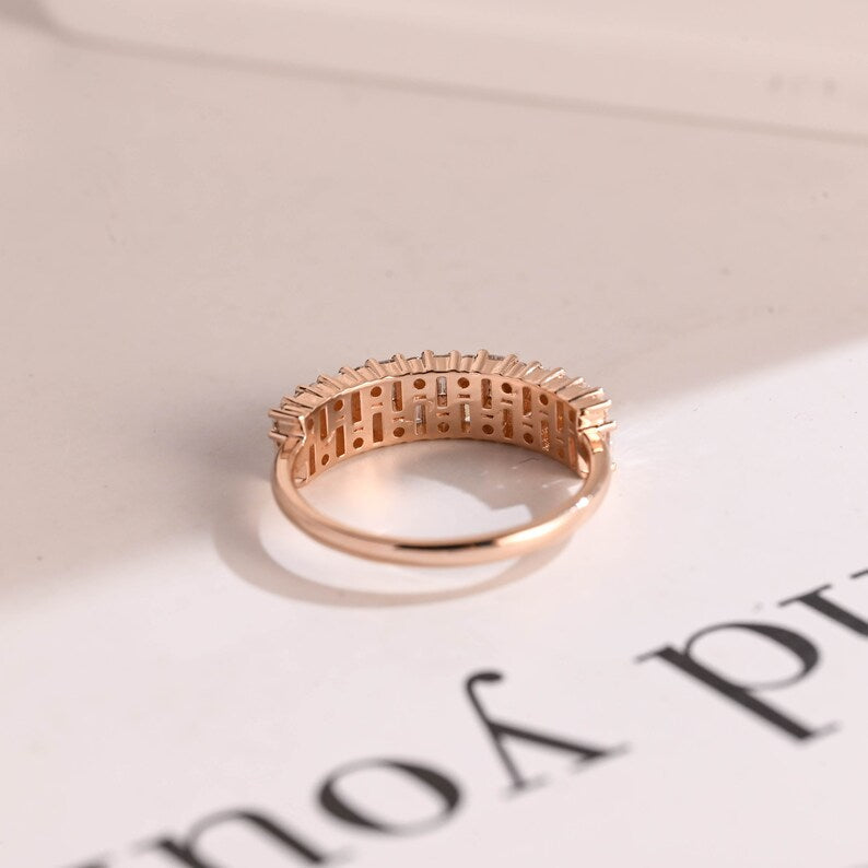 Stunning 0.4 TCW Baguette & Round Moissanite Stones Half Eternity Wedding Band 10