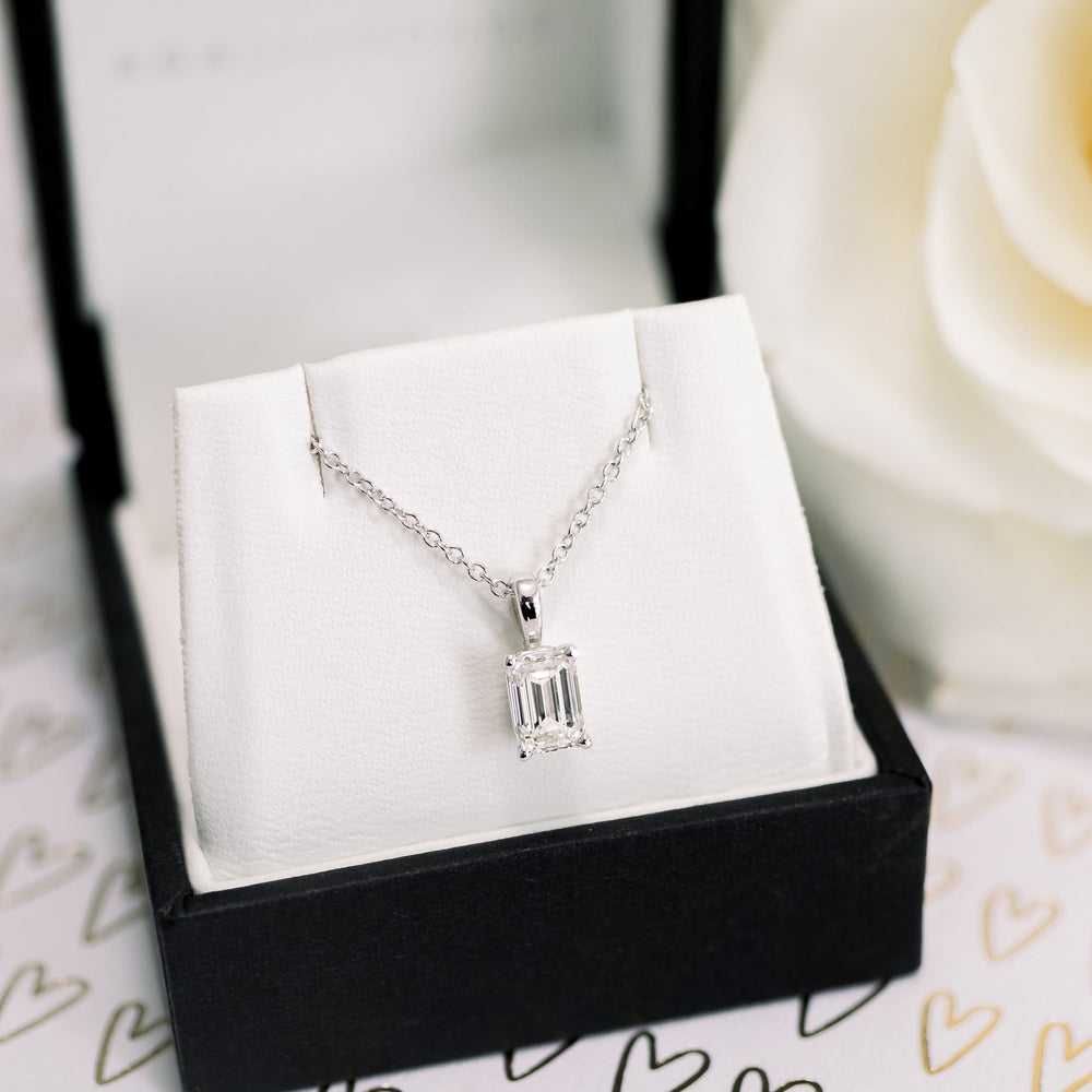 0.70 CT Classic Emerald Cut Moissanite Necklace With Solitaire Style