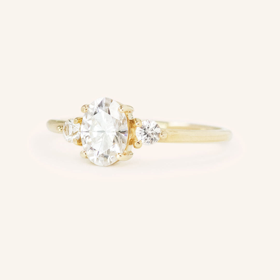 Stunning 1 CT Oval Moissanite Engagement Ring With Three Stone Design 2