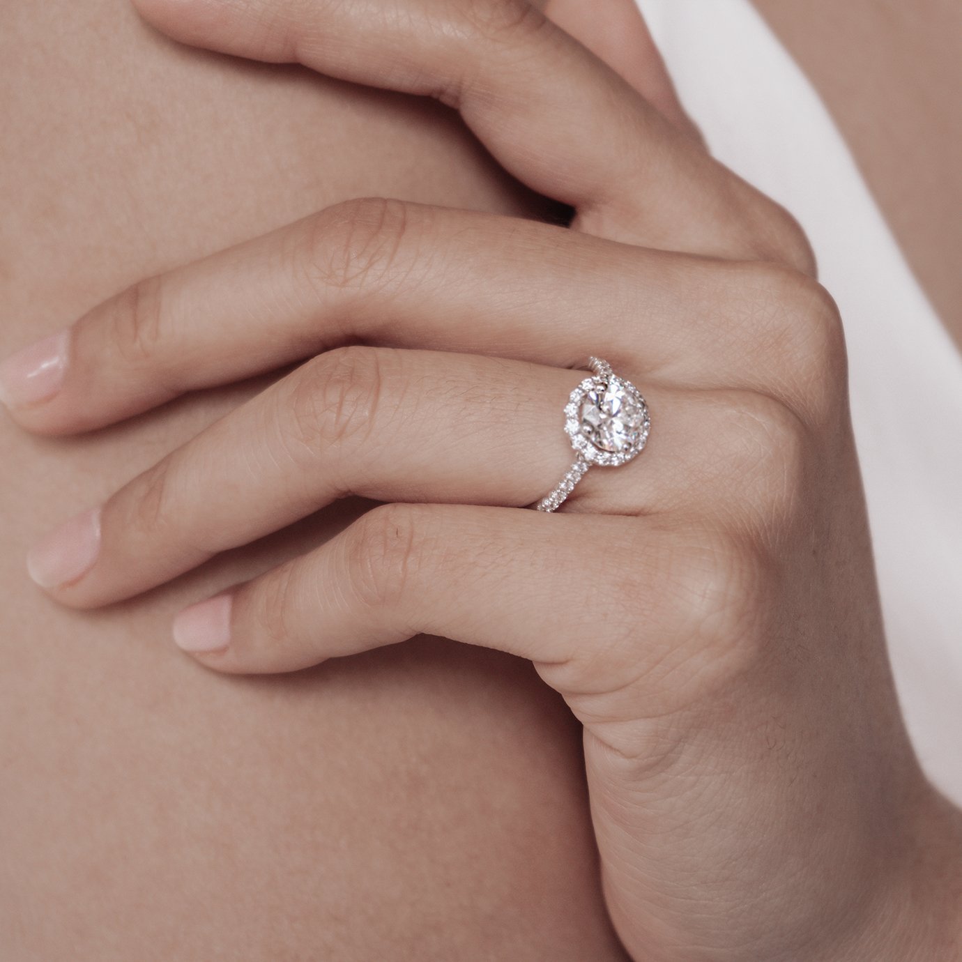 Round Halo & Pave Lab Grown Diamond Engagement Ring