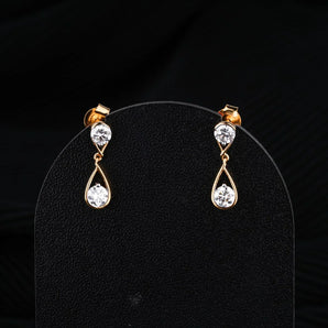 1.0 TCW Round Cut Moissanite Drop Earrings in Gold