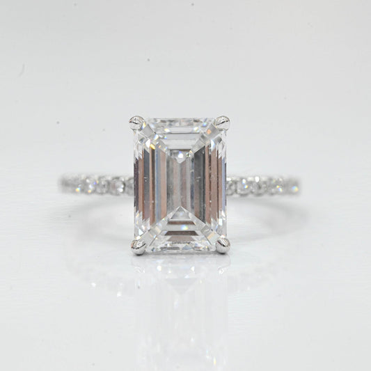 Stunning 4.52 CT Emerald Moissanite Engagement Ring with Hidden Halo & Pave Design 1