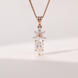 0.18 CT Marquise Moissanite Diamond Cluster Pendant Necklace in Solid Gold