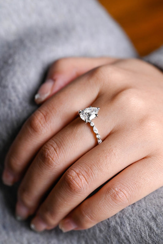 Stunning 1.0 - 2.0 CT Pear Moissanite Engagement Ring with Pave Design 2